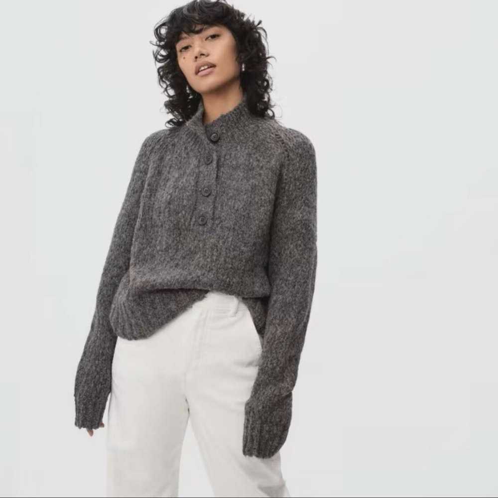 Everlane Oversized Loftey Knit Dsrk Grey Alpaca And Wool Blend Sweater